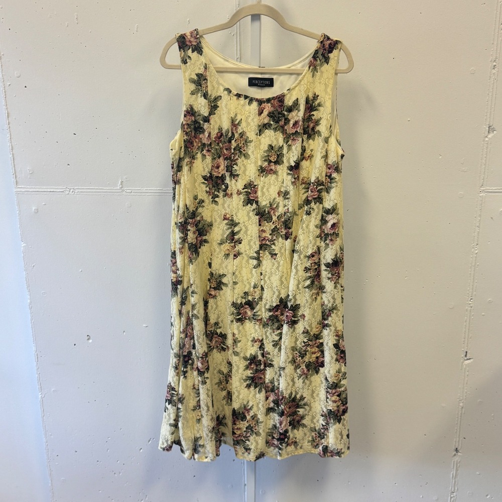 Perceptions Woman Yellow Floral Lace Sleeveless Midi Dress Size 14W PC105706TI